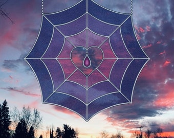 Heart Spiderweb Suncatcher Stained Glass Pattern: Spooky Halloween (PDF Pattern)