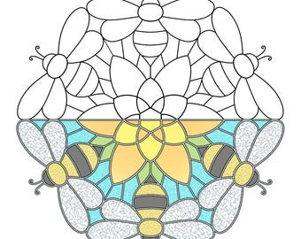 Pattern- Honey bee Mandala stained glass pattern
