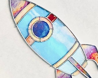 Retro Rocketship Stained Glass Pattern (PDF Pattern)