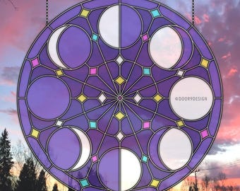 Moonphase Mandala Stained Glass Patterns: Star, Leaf, Web (PDF Download)