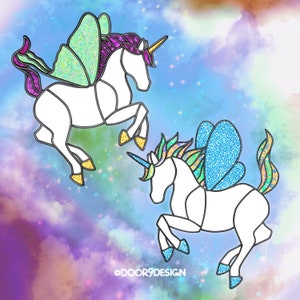 2 Patterns Fairy Horse stained glass patterns Fantasy stained glass patterns Pegasus pattern Unicorn pattern DIY stained glass patterns
