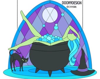 Witchy Bubble Bath Stained Glass Pattern (PDF) (PNG)