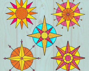 Mid Century Modern Star Stained Glass Patterns: Atomic Starburst (PDF)