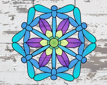 Pattern- Dragonfly Mandala stained glass pattern