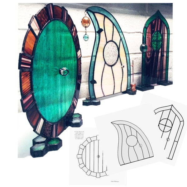 3 Patterns Fairy Door stained glass patterns Gnome Door stained glass patterns for diy stained glass projects