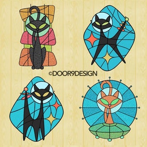 4 Patterns Atomic Cat Patterns for Stained Glass MCM stained glass patterns Atomic Age Mid Century Modern Cat patterns