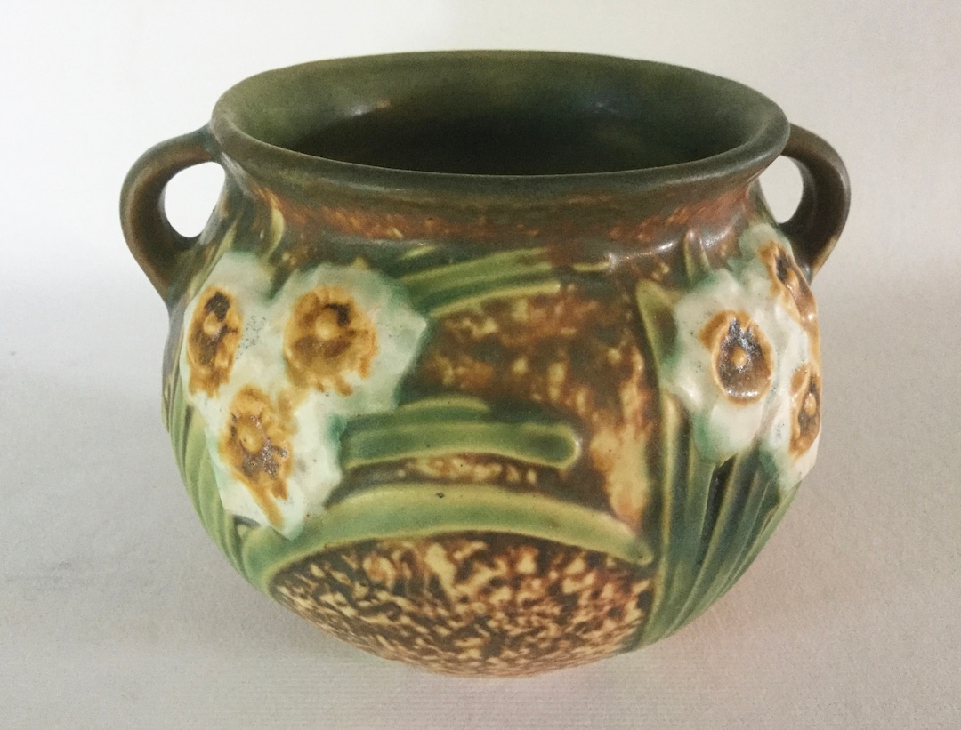 Roseville Pottery JONQUIL 5384 Double Handled Vase USA Ca Etsy