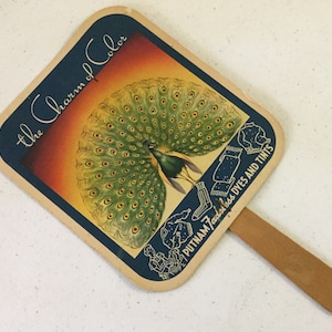 Old PEACOCK Advertising Paper Fan Putnam Fadeless Dyes and Tints USA Vintage The Charm of Color