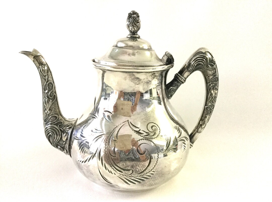 Art Nouveau Quadruple Plate TEAPOT 4 Cup Embossed & Engraved Etsy
