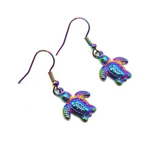 Rainbow Titanium Turtle Hook Earrings 4cm Drop E207