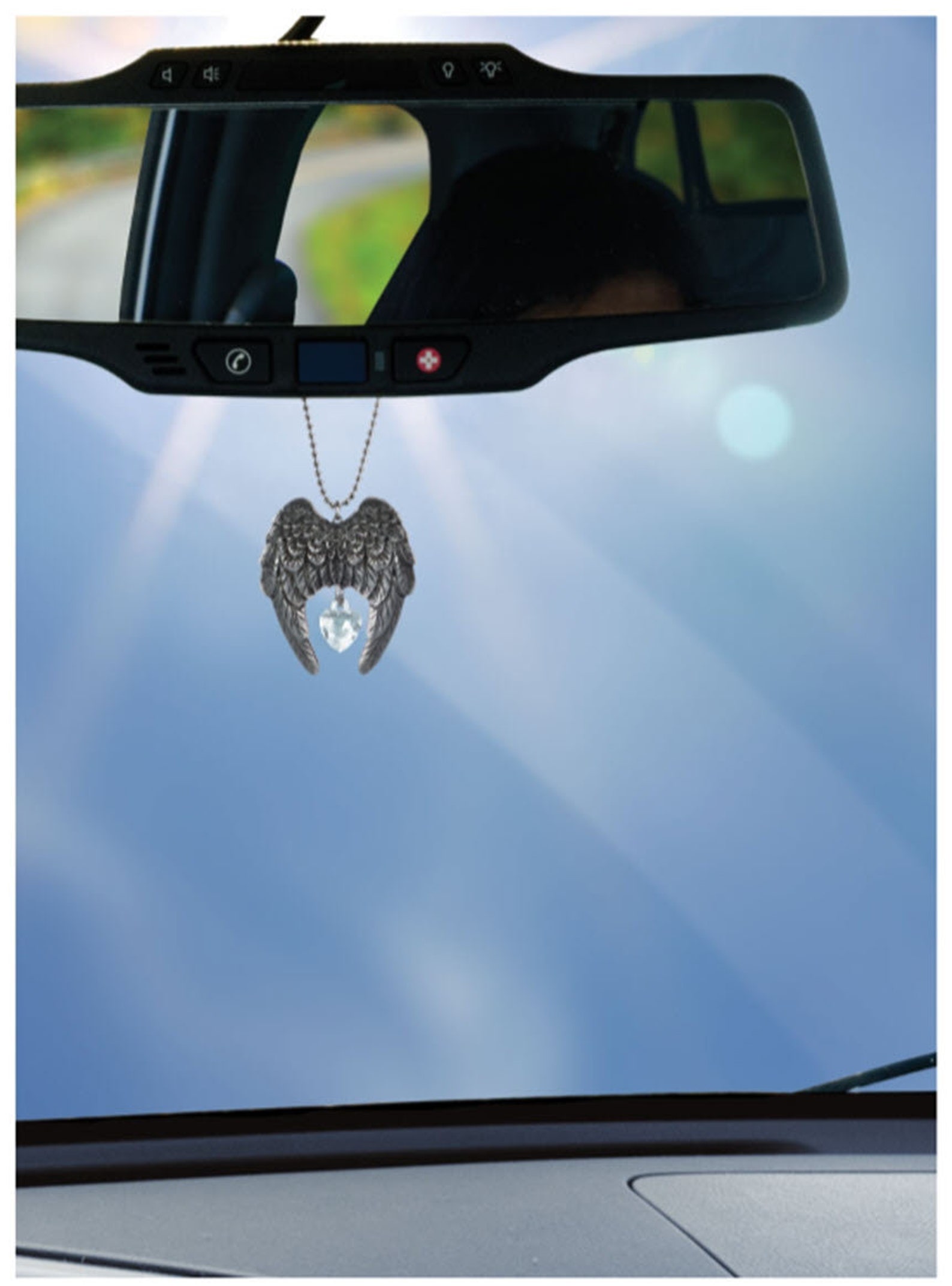 Guardian Angel Car Charm Pewter Crystal Etsy