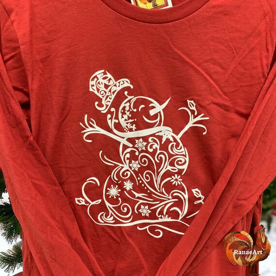 通販生活 ファッション Cute Tee, Lover Christmas Snowman Tee Red Sleeve Long Shirt, トップス