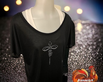 Vintage BOHO Dragonfly unalome tattoo art black scoop neck short-sleeve cute shirt Graphic tee inspirational shirt for women, lightweight