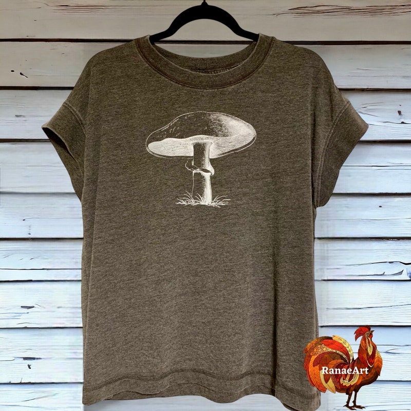 Boho Retro Hippie Mushrooms Natural Unisex Bamboo/Cotton Graphic T-Shirt