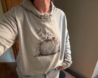 Cute Pumpkin Graphic Heather Gray cowl neck Lightweight Women’s Hoodie, Sizes Sm-4xl