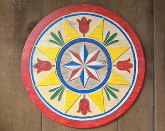 PA Dutch Hex Sign, 2’ Diameter, 8-Star,  Indoor outdoor barn star, folk art painting, Star of Redemption, Farm Home Garden decor, Folklore