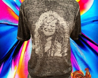 BOHO Vintage Black acid wash Janis Joplin unisex Tshirt, Hippie Tee, Piece of my Heart, Bobby McGee, Woodstock Tee, Rock and Roll tee, peace