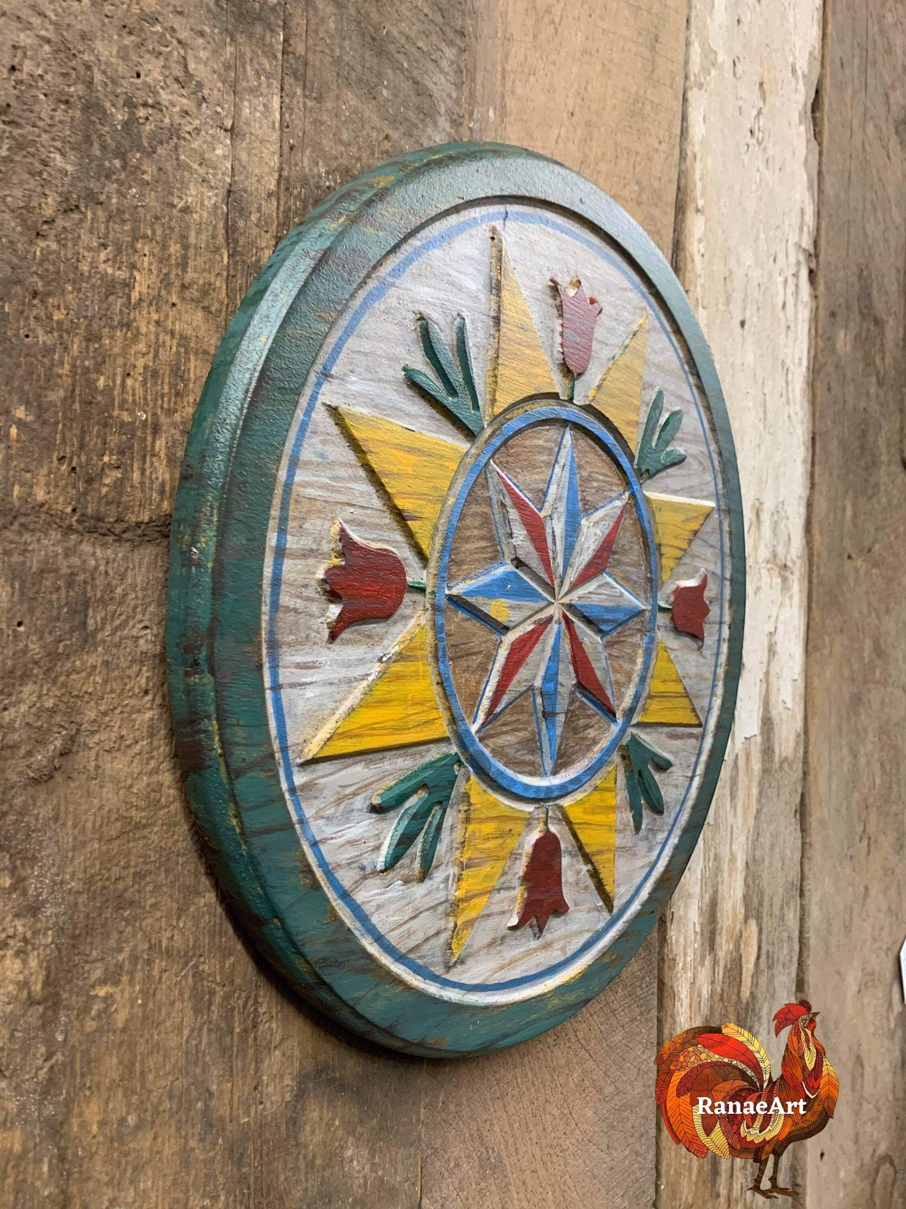 PA Dutch Hex Sign, 2’ Diameter, 8-Star,  Indoor outdoor barn star, folk art painting, Star of Redemption, Farm Home Garden decor, Folklore