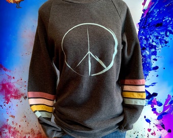 Vintage BOHO charcoal sweatshirts for women, minimalist Peace Sign, Hippie gift, Peace Sign shirt, BOHO Inspirational tee, Festival shirt