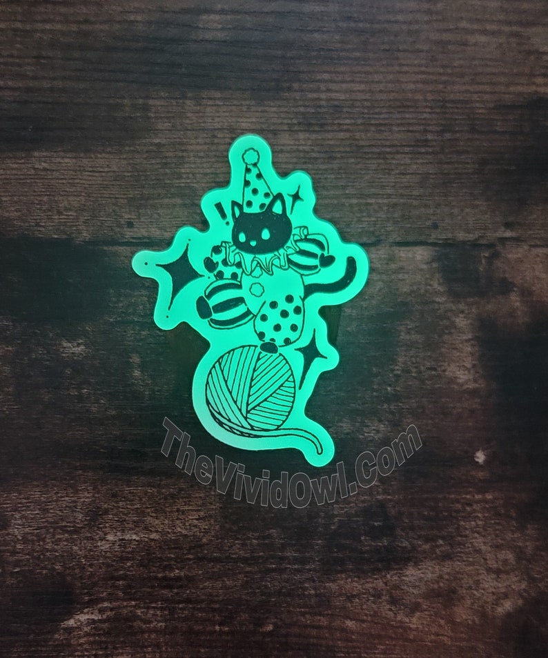 Glow in the dark sticker, Spooky Circus black cat sticker for water bottle stickers for laptop decal bumper stickers cute image 5