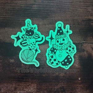 BUNDLE: Glow in the dark stickers, Spooky Circus black cat, and Pumpkin sticker water bottle stickers for laptop decal bumper stickers cute image 3