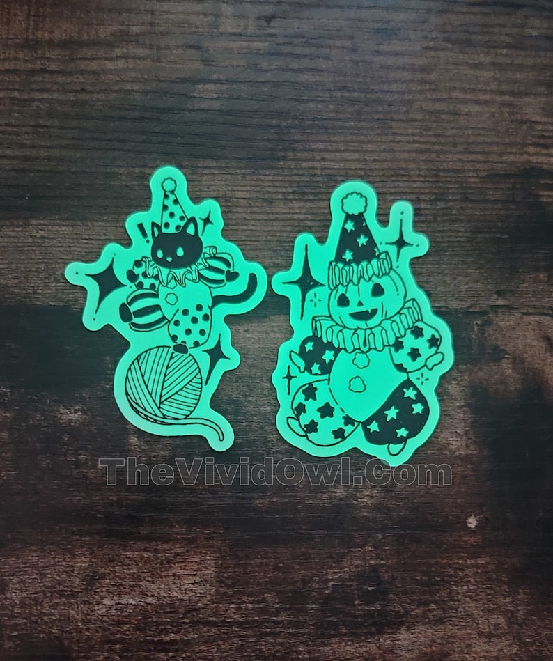BUNDLE: Glow in the dark stickers, Spooky Circus black cat, and Pumpkin sticker water bottle stickers for laptop decal bumper stickers cute image 3