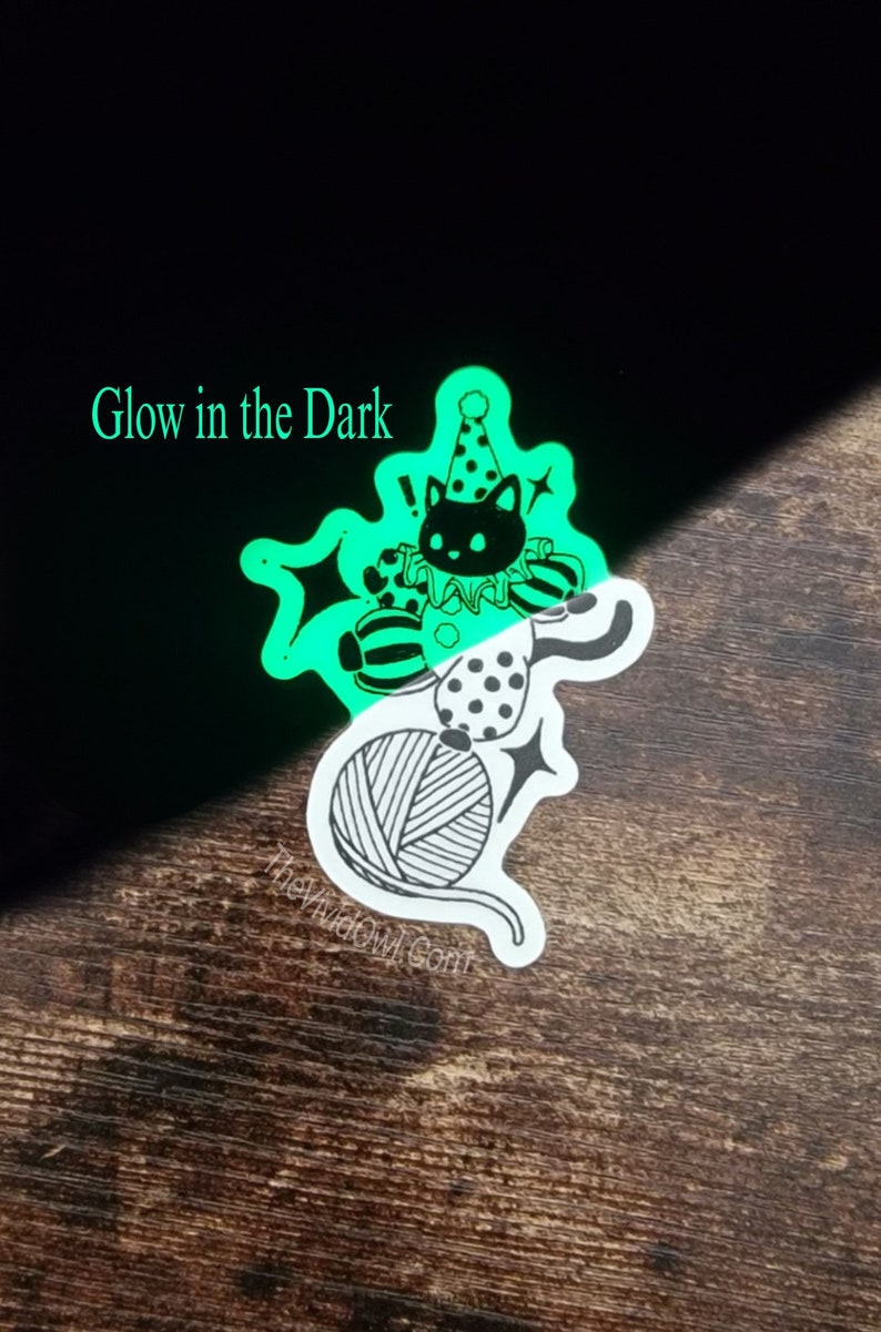 Glow in the dark sticker, Spooky Circus black cat sticker for water bottle stickers for laptop decal bumper stickers cute image 2