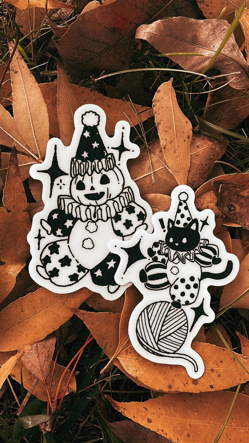 BUNDLE: Glow in the dark stickers, Spooky Circus black cat, and Pumpkin sticker water bottle stickers for laptop decal bumper stickers cute image 2