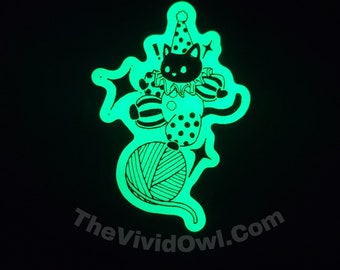 Glow in the dark sticker, Spooky Circus black cat sticker for water bottle stickers for laptop decal bumper stickers cute