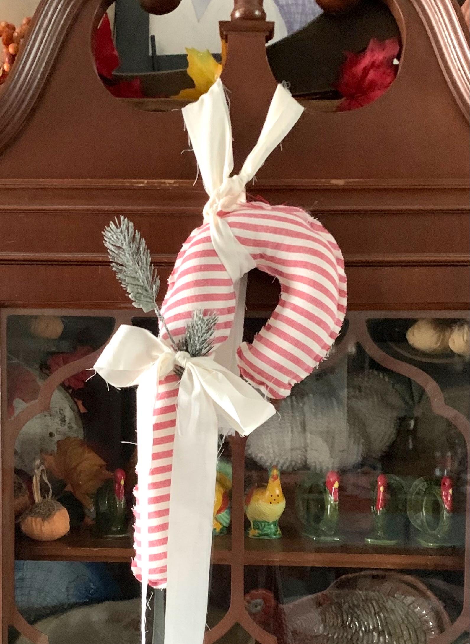 1 Peg Rail Candy Cane Large Christmas Fabric Candy Cane 14” Long Rustic ...