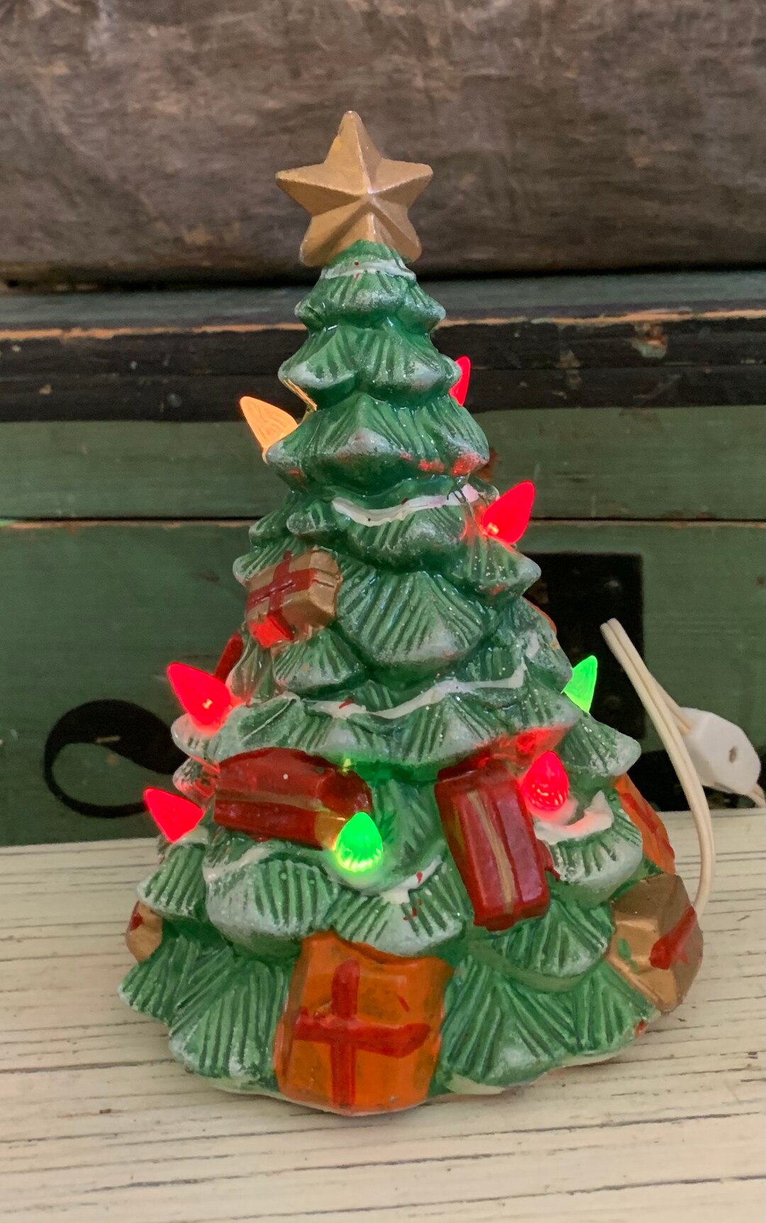 Vintage Ceramic Christmas Tree Electric Light up Ceramic Tree Rustic