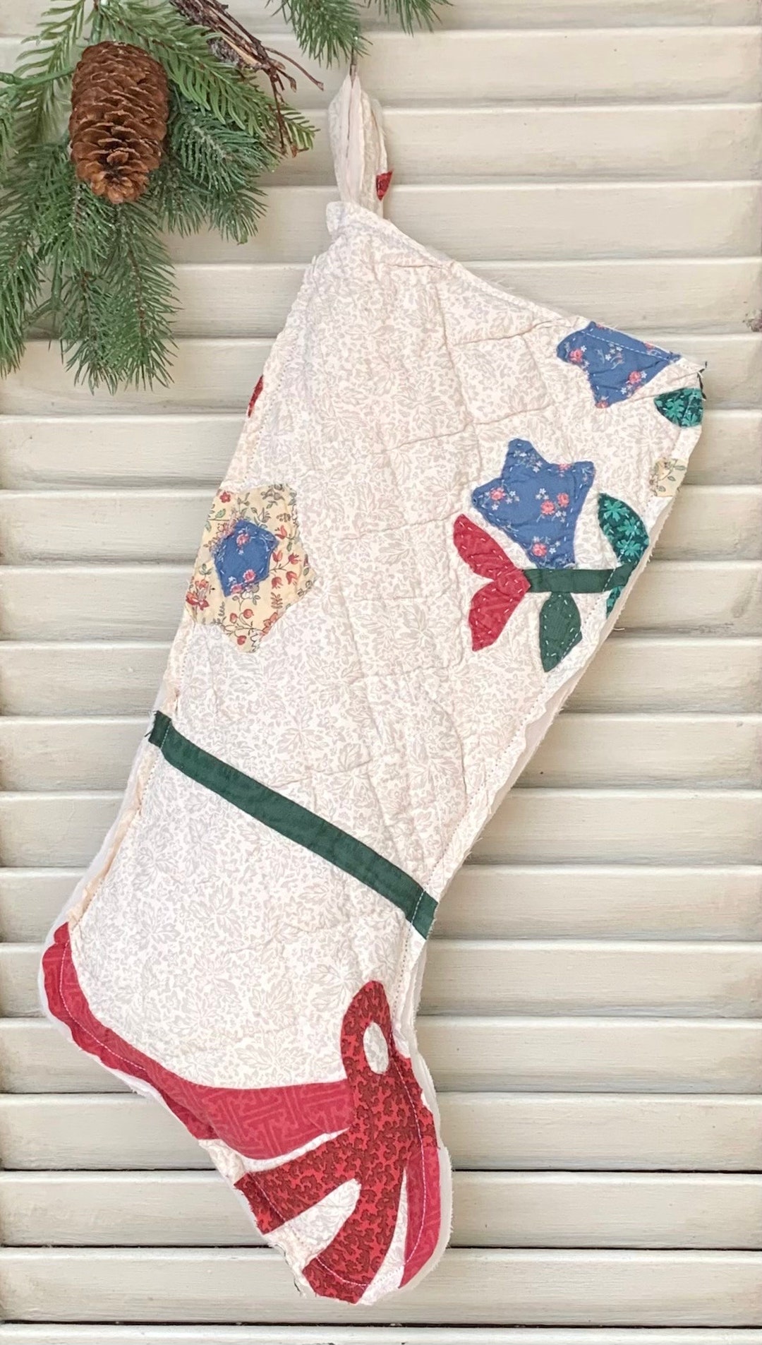 Rustic Primitive Style Vintage Quilt Christmas Stocking Etsy