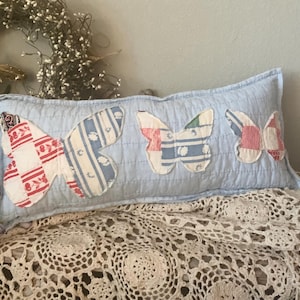 Antique Quilt Pillow Spring Butterflies Pillow 8” X 19” Spring/Easter Pillow Easter Decoration Vintage Farmhouse Quilt Pillow Butterfly