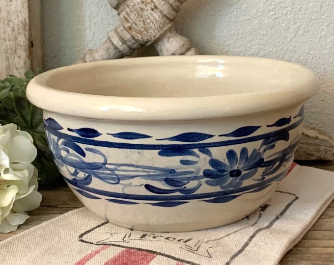 Vintage Casey Pottery Blue Floral Stoneware Pottery Serving Bowl 8 ...