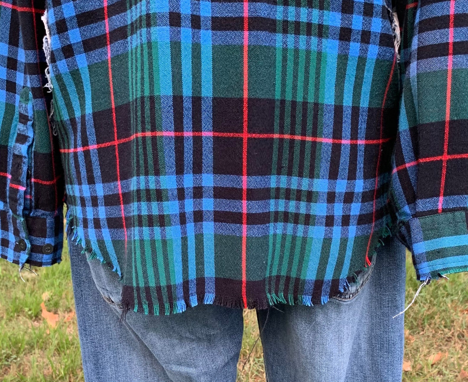 Upcycled MEDIUM Refashioned Flannel and Denim Jacket Trending Etsy