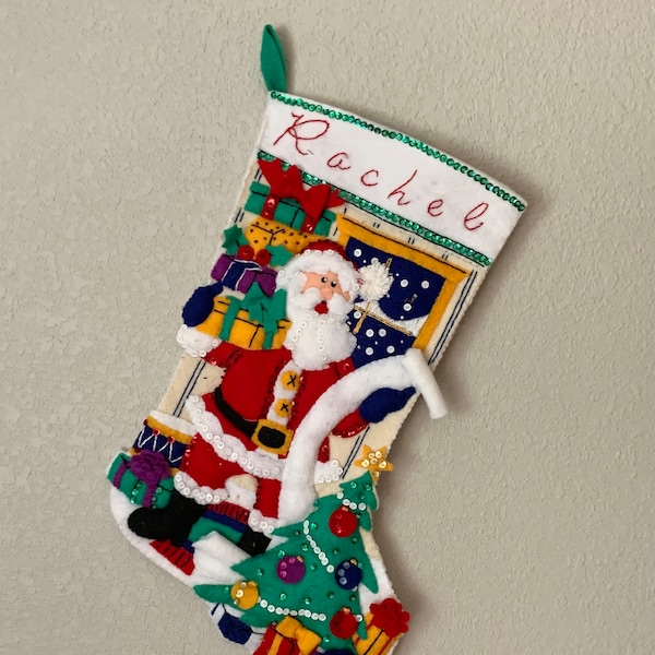 Vintage Christmas Vintage Felt Christmas Stocking Handmade Vintage Santa Cottagecore American Farmhouse Country Living Mantle Holiday Decor