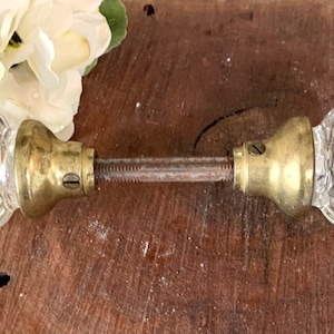Antique Glass Door Knob Set with Center Rod Replacement Farmhouse Door Knobs Cut Glass Door Knobs Metal Center Rod