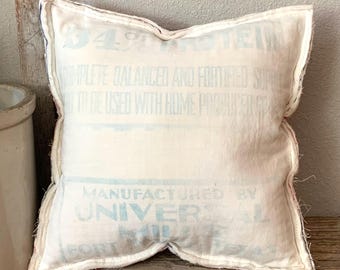 Vintage Feed Sack/Vintage Quilt Pillow Combo Primitive Accent/Toss Pillow Farmhouse Country Living Style Pillow 11” X 12”