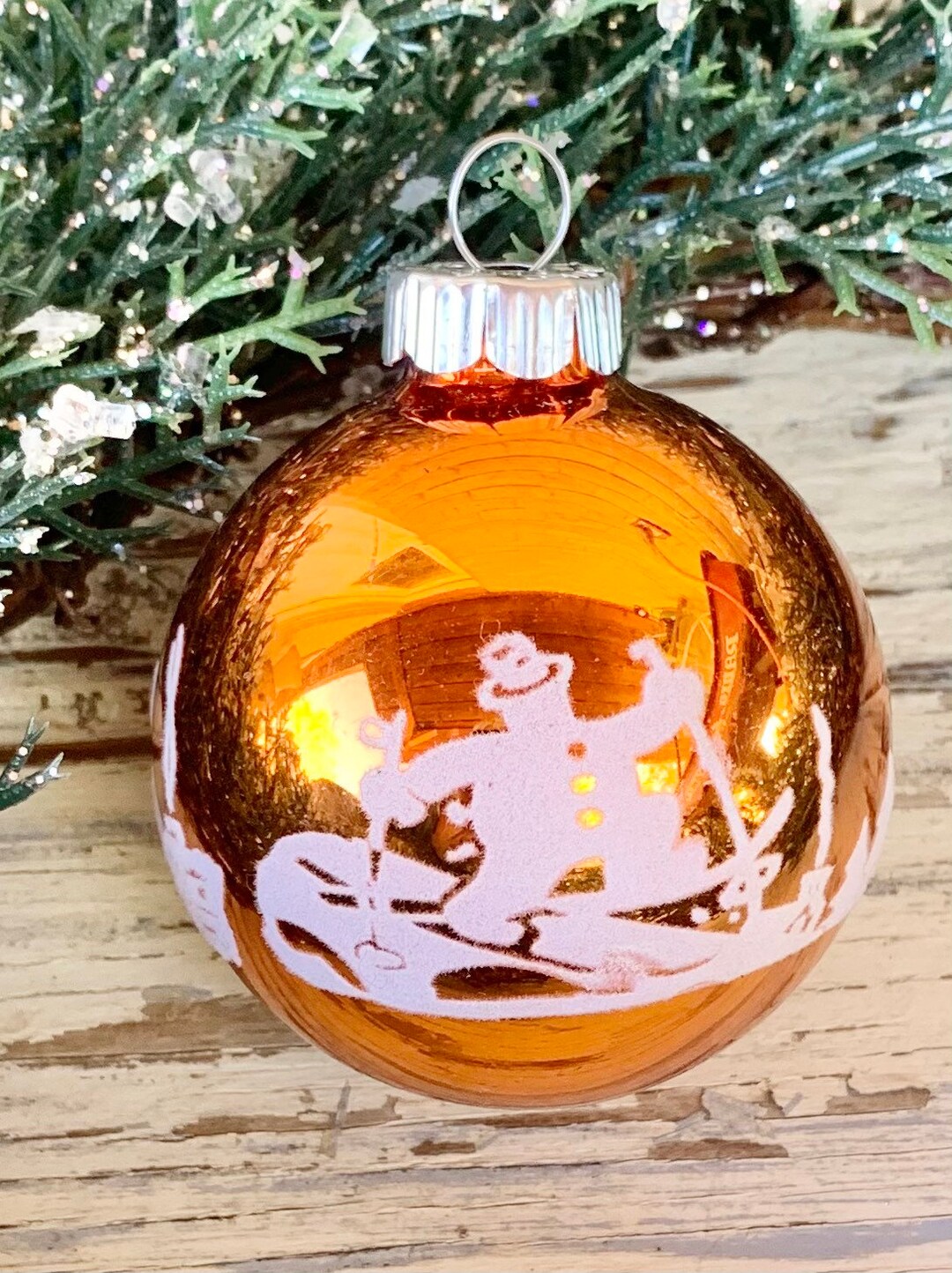 Shiny Brite Glass Christmas Ornament by Christopher Radko Gold Flocked