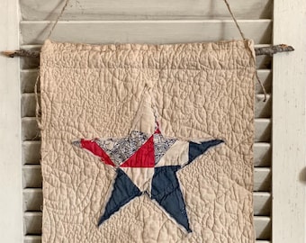 Small Primitive Style Vintage Patchwork Wall Quilt Banner 4th of July Wall Quilt Hanging Vignette Decor Americana Holiday Wall Decor