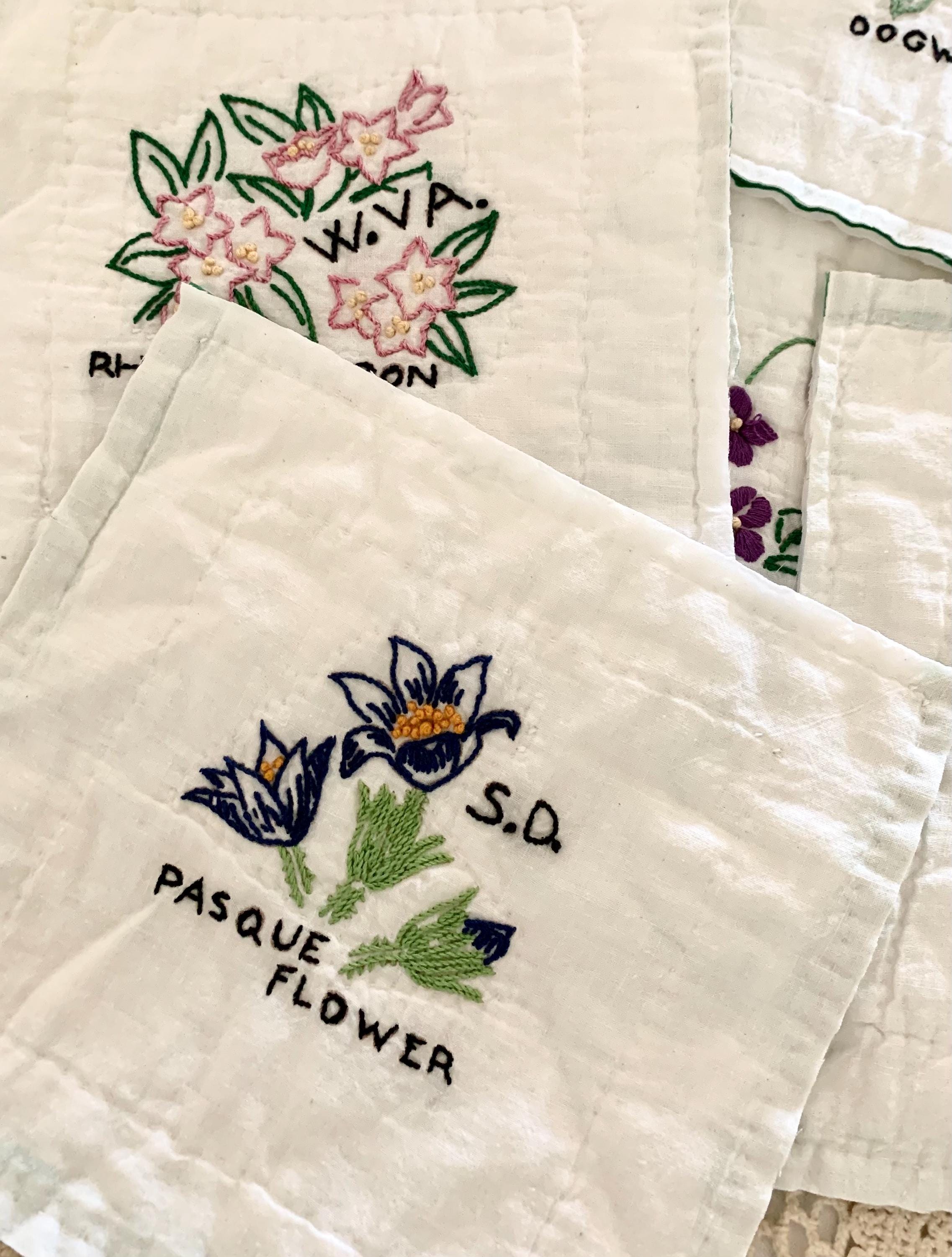 n*a様 TODAY FUL Embroidery Patchwork Trou 1 Vintage Embroidered State Flower Quilt Top Block/piece