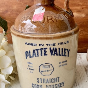 Vintage Whiskey Crock Platte Valley Corn Whiskey Jug Made in USA McCormick Vintage Advertising Rustic Primitive American Farmhouse Decor