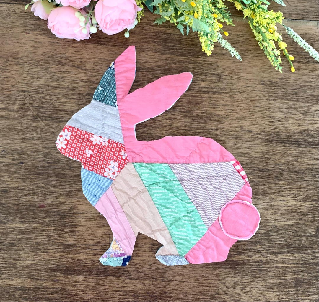 Vintage/antique Appliqued Quilt Piece Shape of Bunny/rabbit Hand Cut ...