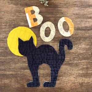 Vintage Quilt Halloween Sew On Applique Patchwork Primitive Style DIY Sewing/Crafting Scary Cat, Full Moon & BOO (#1)