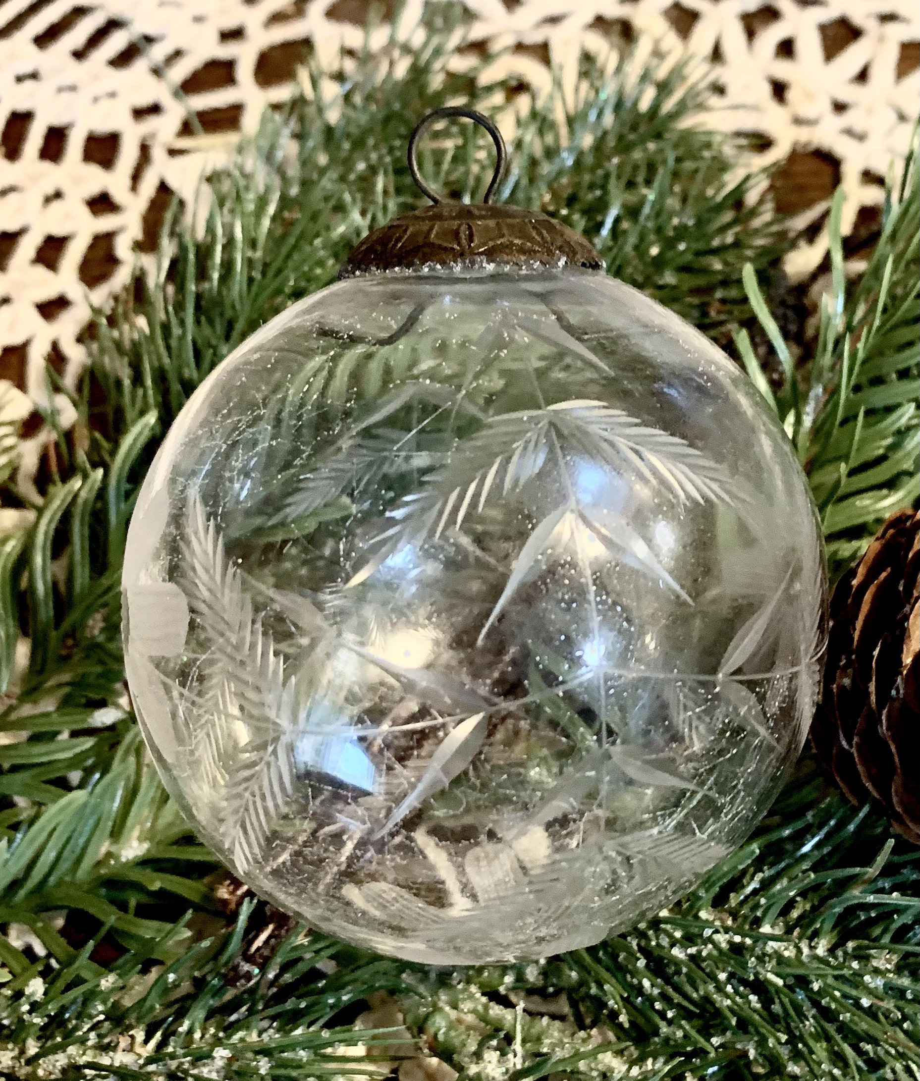 Vintage Kugel Etched Clear Glass Christmas Ornament Vintage Etsy