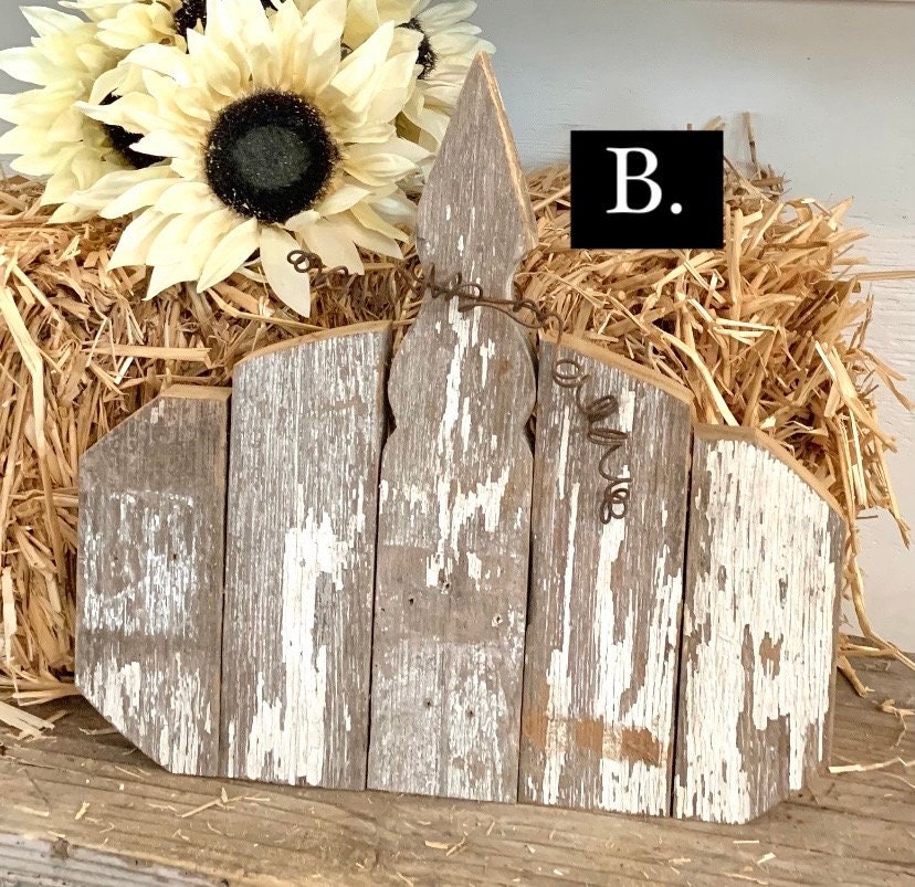 Rustic Primitive Pumpkin Salvaged Wood Old Wooden Picket Chippy White ...