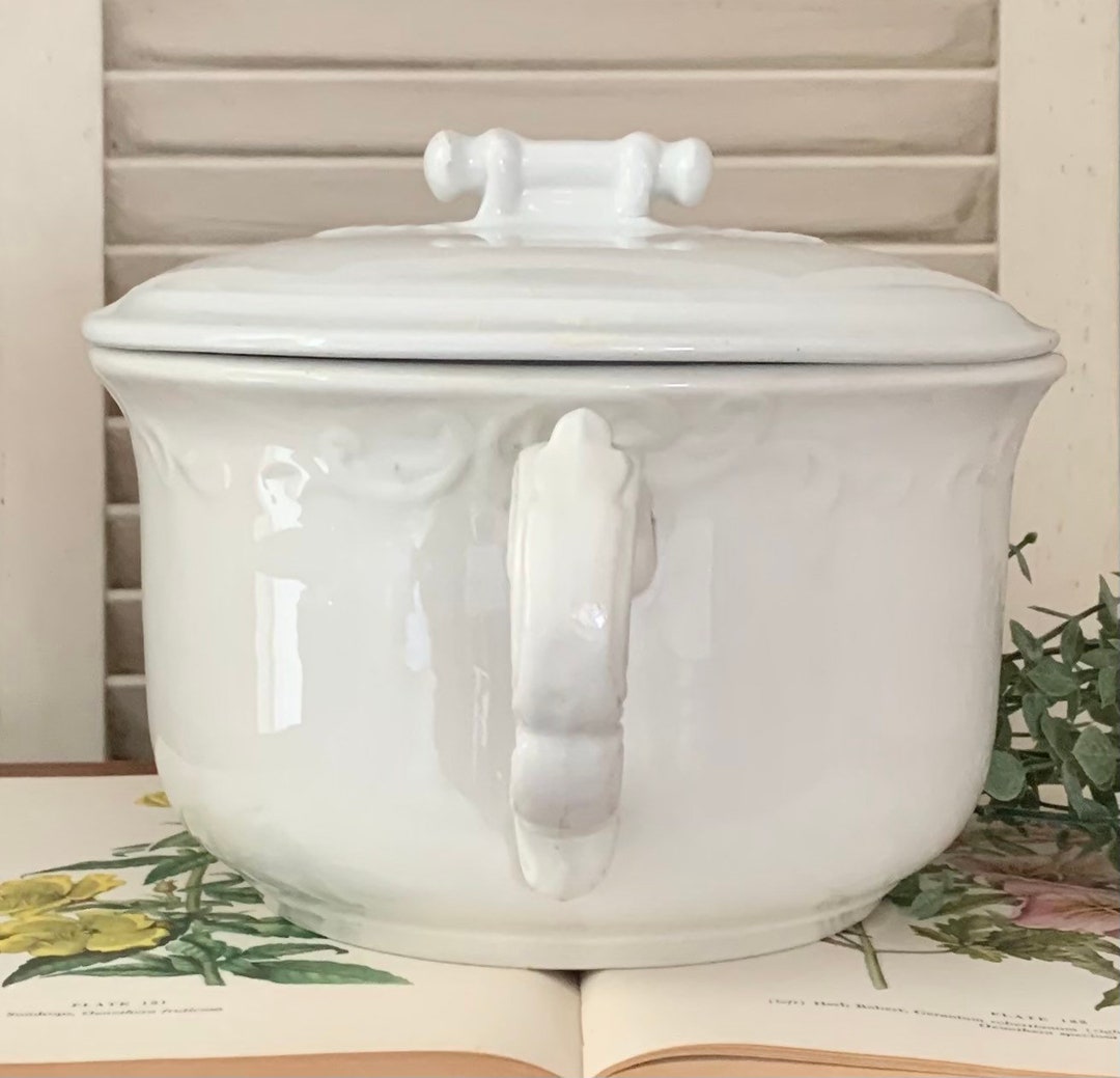 Vintage Ironstone Chambers Pot With Lid White Ironstone American