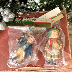 Vintage Kurt Adler Christmas Tree Ornaments Set of 2 Santas World Hong Kong Ornaments Boy & Girl Vintage NIP Unused Christmas Tree Decor