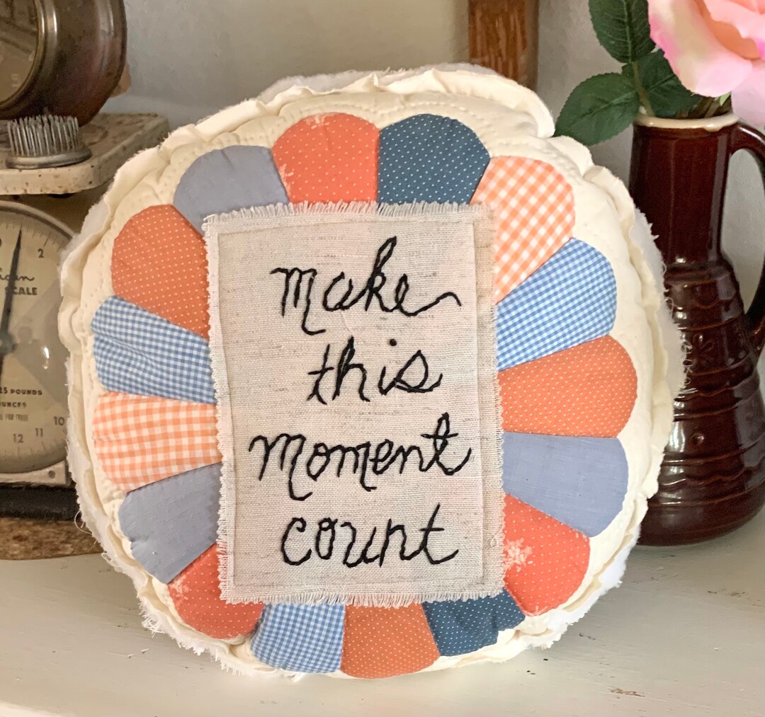 Vintage Quilt Pillow 13 Handmade Hand Embroidered Salvaged Handmade Quilt American Farmhouse