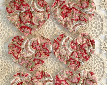 Vintage Quilt Set of 6 Vintage Quilt Hearts DIY Project, Pink/Red Quilt Pieces Journaling/Patchwork Sewing/Ephemera/Valentines Projects #1